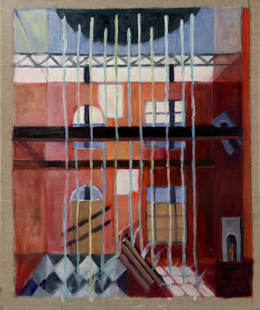 A Room that Returned to Air, 2026, oil on linen, 50 x40 cm a room that found itself returned to air.
