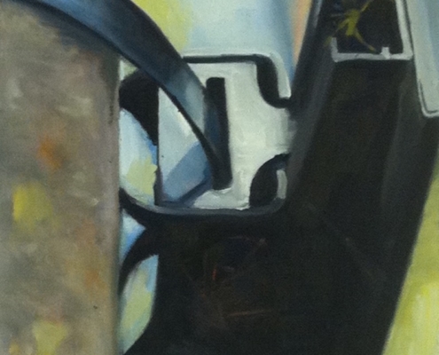 Close up painting of fixing of roadsign