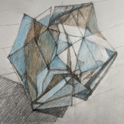 Origami balloon IV 2024, coloured pencil on print