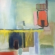 semi-abstract painting of houses