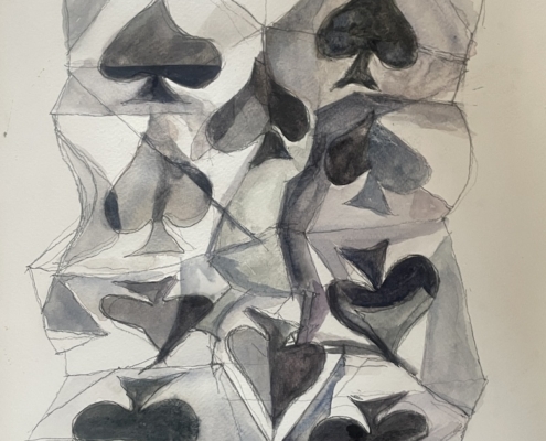 10 Spades SKI, watercolour on paper