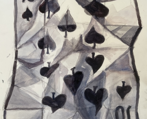 10 Spades SKII, watercolour on paper